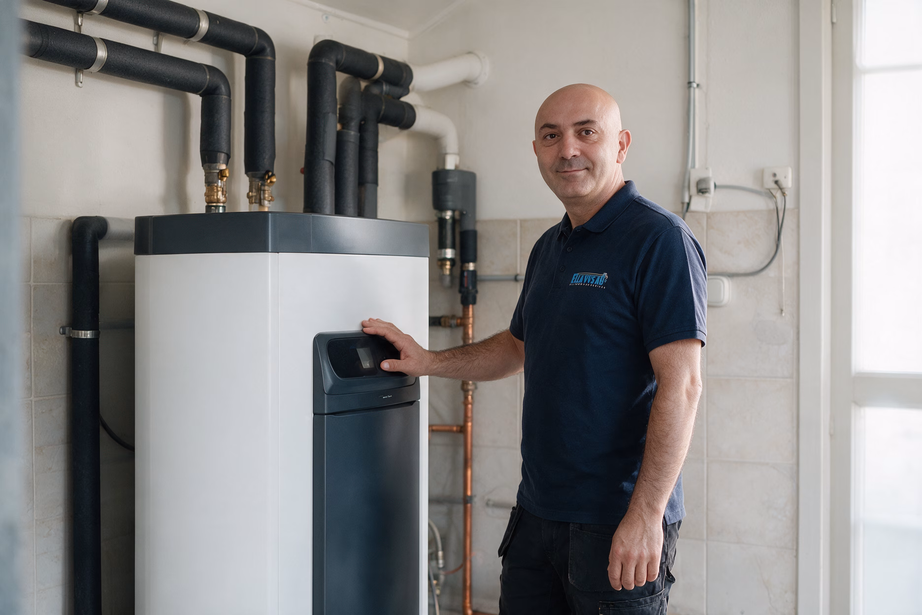 Armen från ELLA VVS vid en installerad värmepump